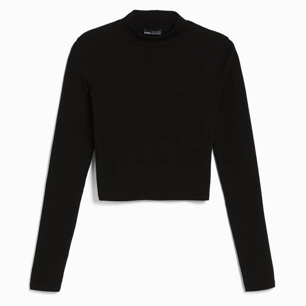 

Лонгслив Bershka High Neck, чёрный