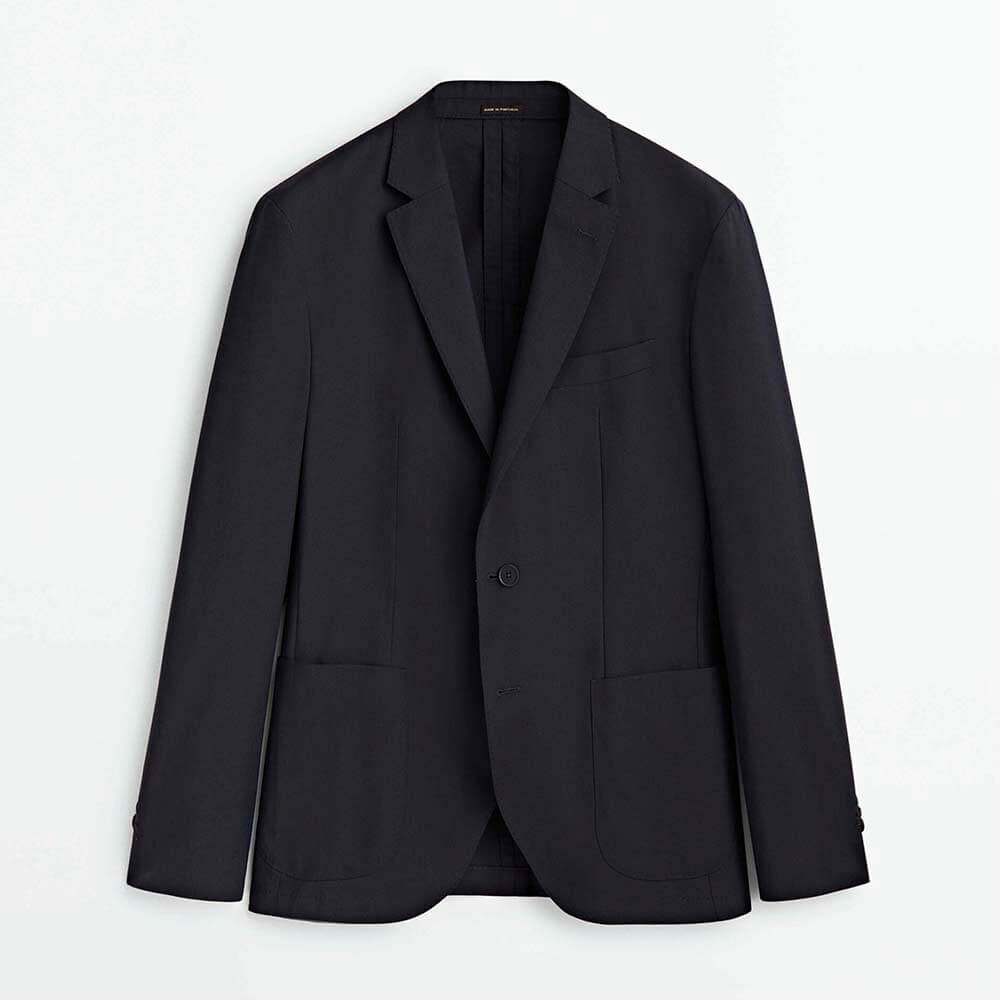 

Костюмный пиджак из смесовой шерсти и хлопка Massimo Dutti, темно-голубой