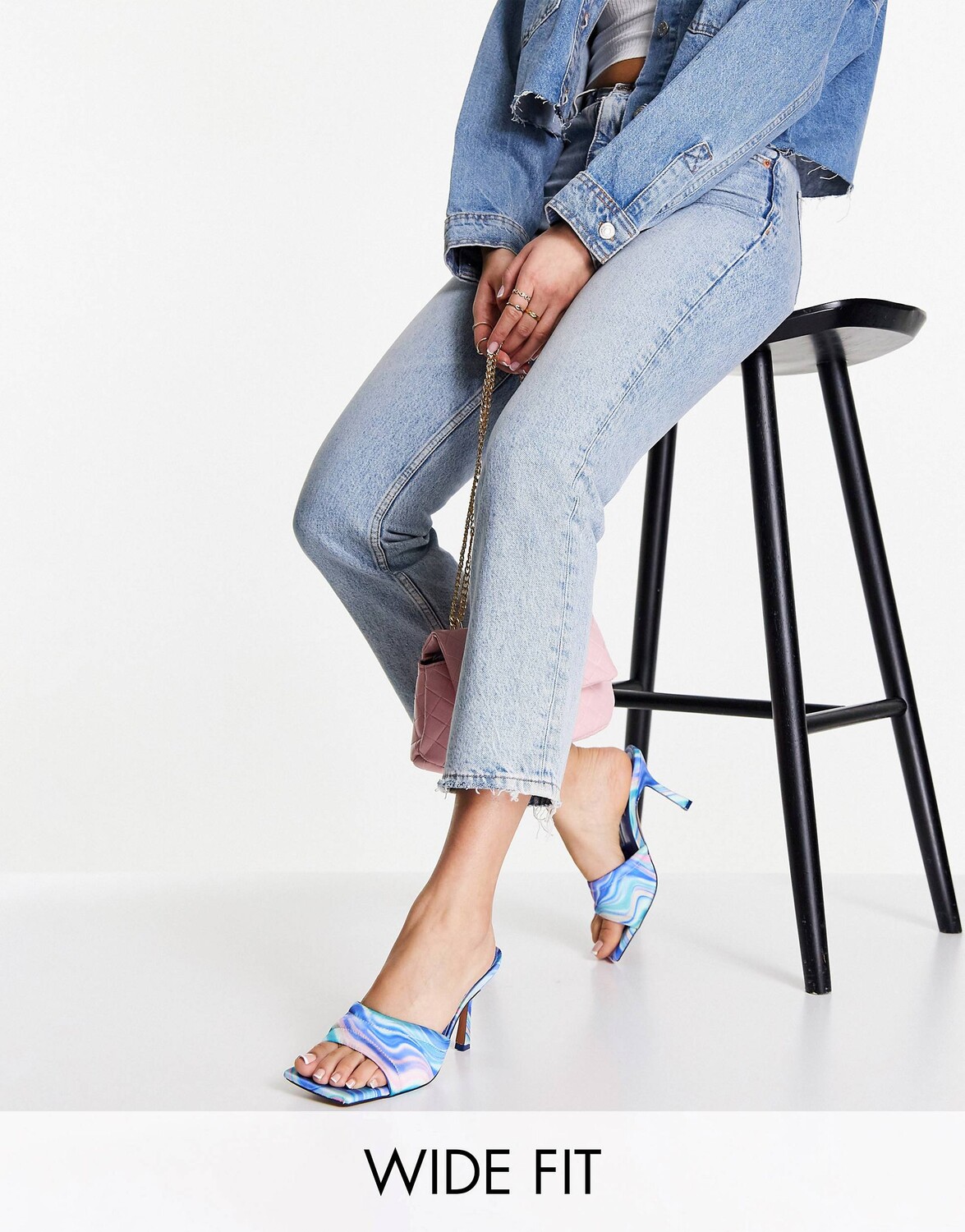 

Синие босоножки без задника Harvey на среднем каблуке ASOS DESIGN