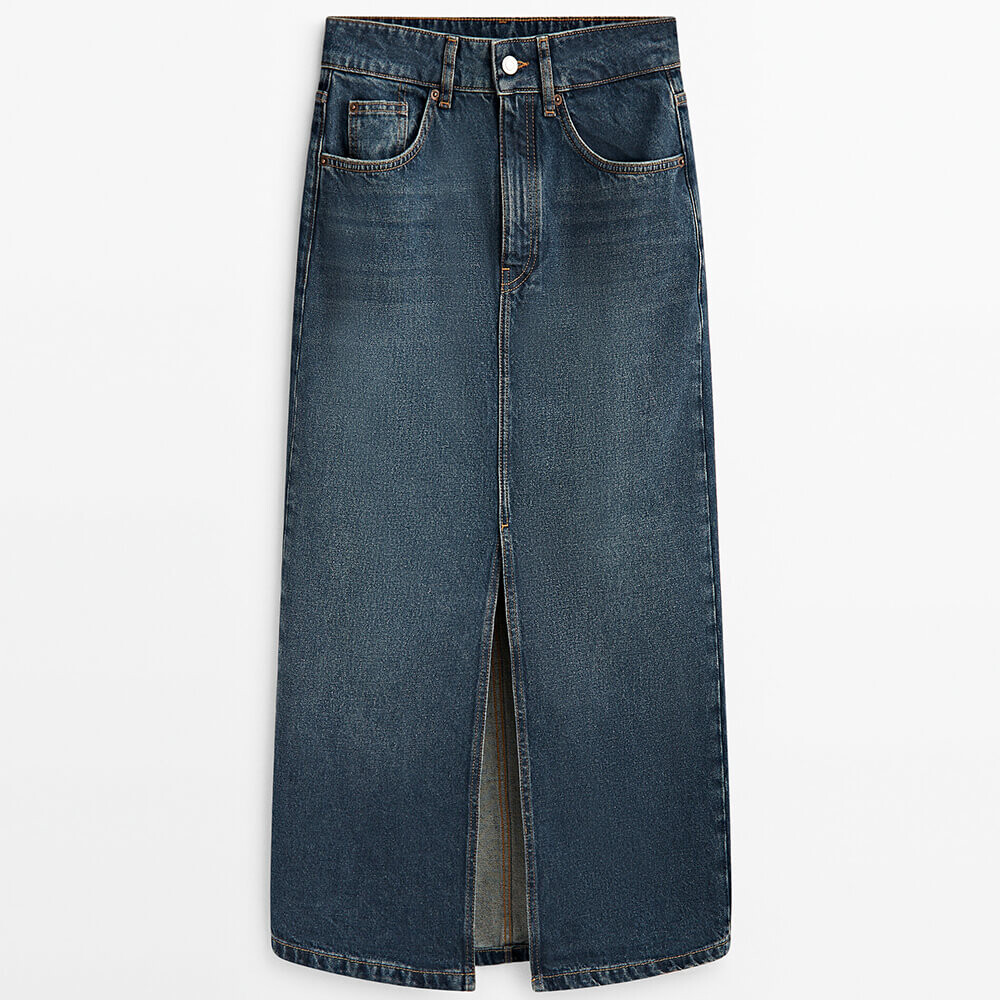 

Юбка Massimo Dutti Faded High-waist Denim, синий