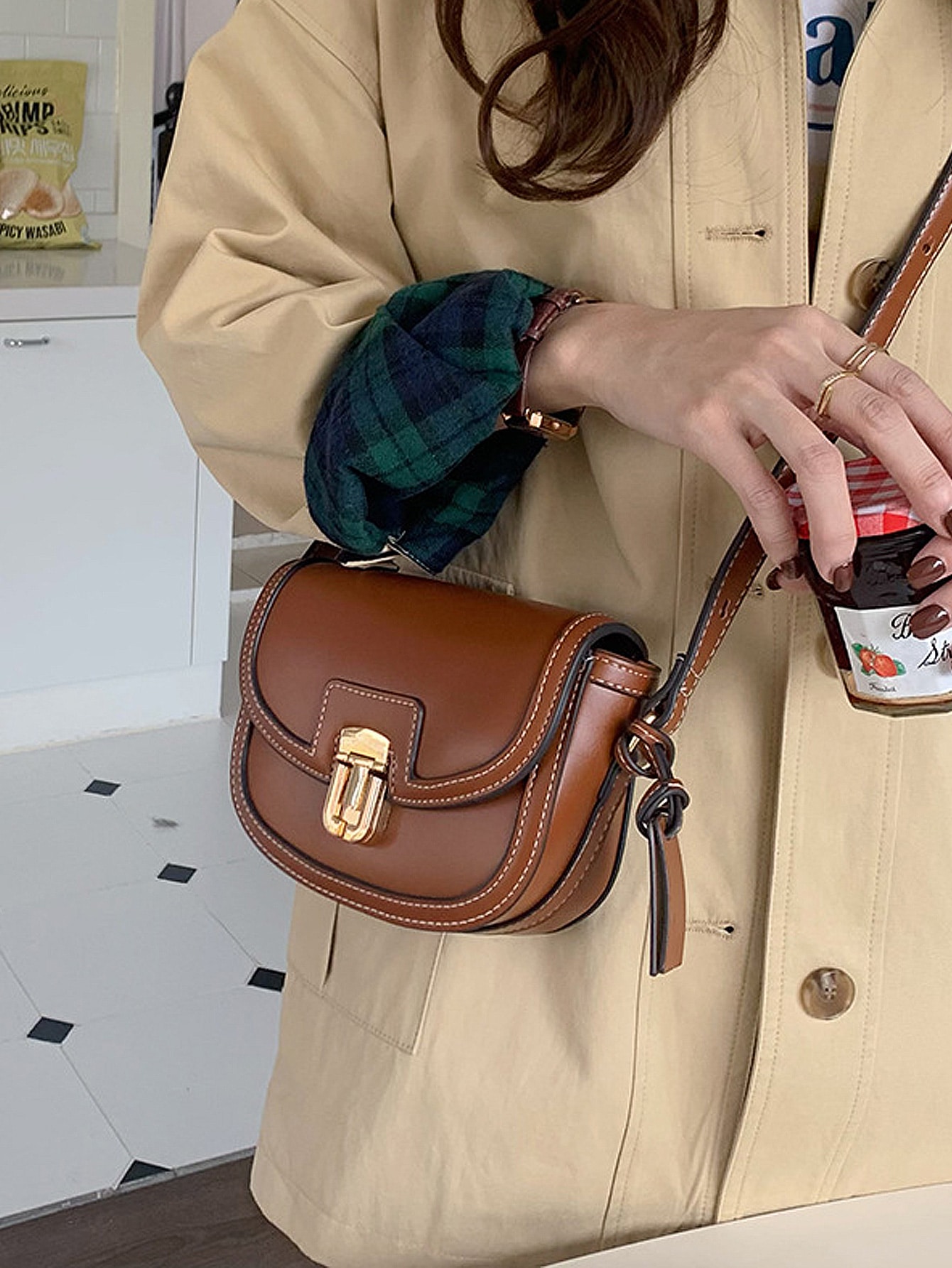 Новая модная седельная сумка с цветными блоками, коричневый сумка женская коричневая