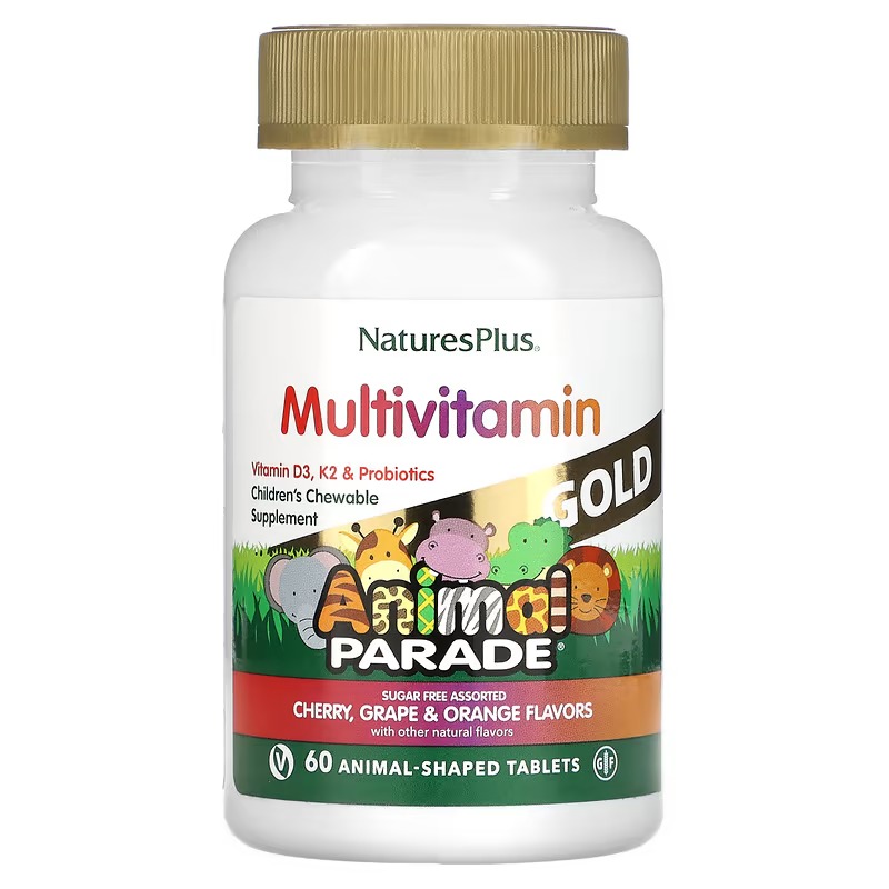 Мультивитамины для детей NaturesPlus, 60 таблеток nature s bounty мультивитаминные жевательные конфеты для взрослых вкусом апельсина вишни и винограда 75 штук