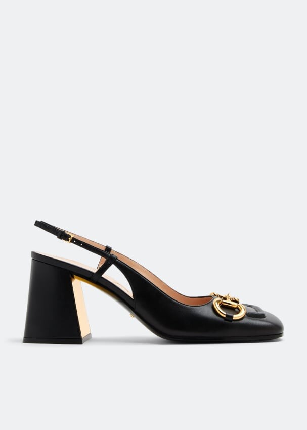 

Туфли GUCCI Horsebit sling-back pumps, черный