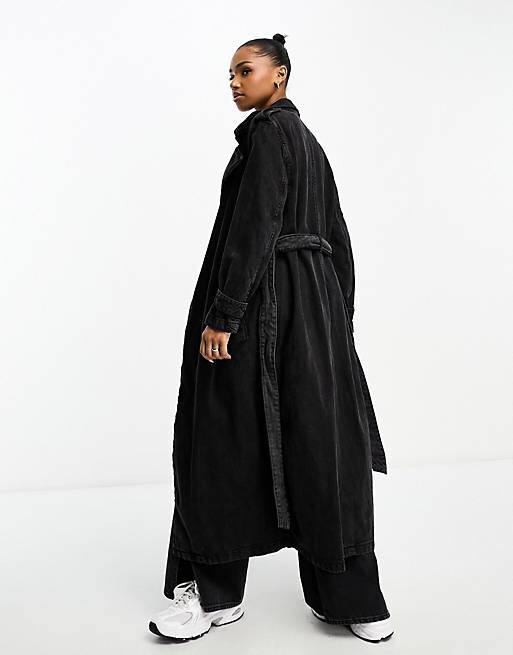 

Черный тренч с имитацией джинсовой ткани Bershka