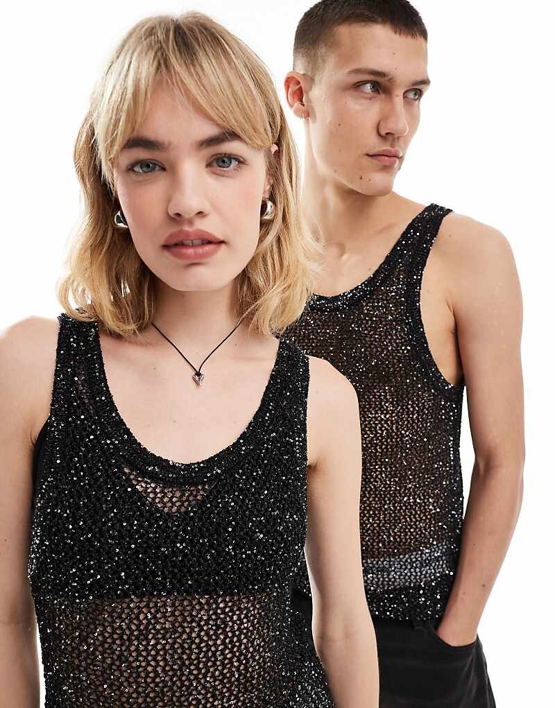 

Черная прозрачная майка с пайетками Weekday Unisex Mattues — эксклюзивно на ASOS