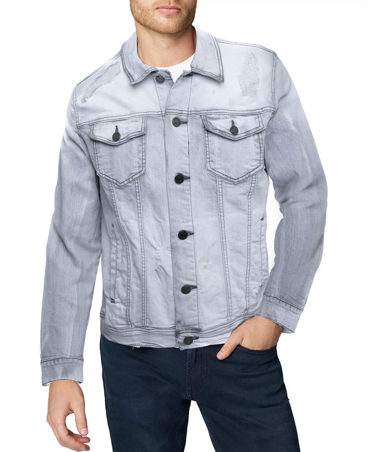 Мужская приталенная джинсовая куртка с эффектом потертости X-Ray, серый