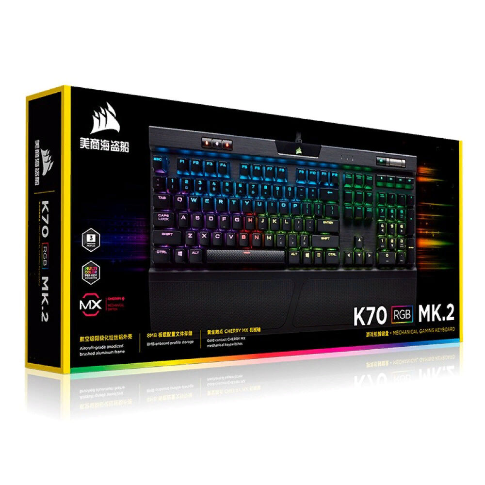 цена Игровая клавиатура Corsair K70 RGB MK.2, проводная, механическая, CHERRY MX Blue, чёрный