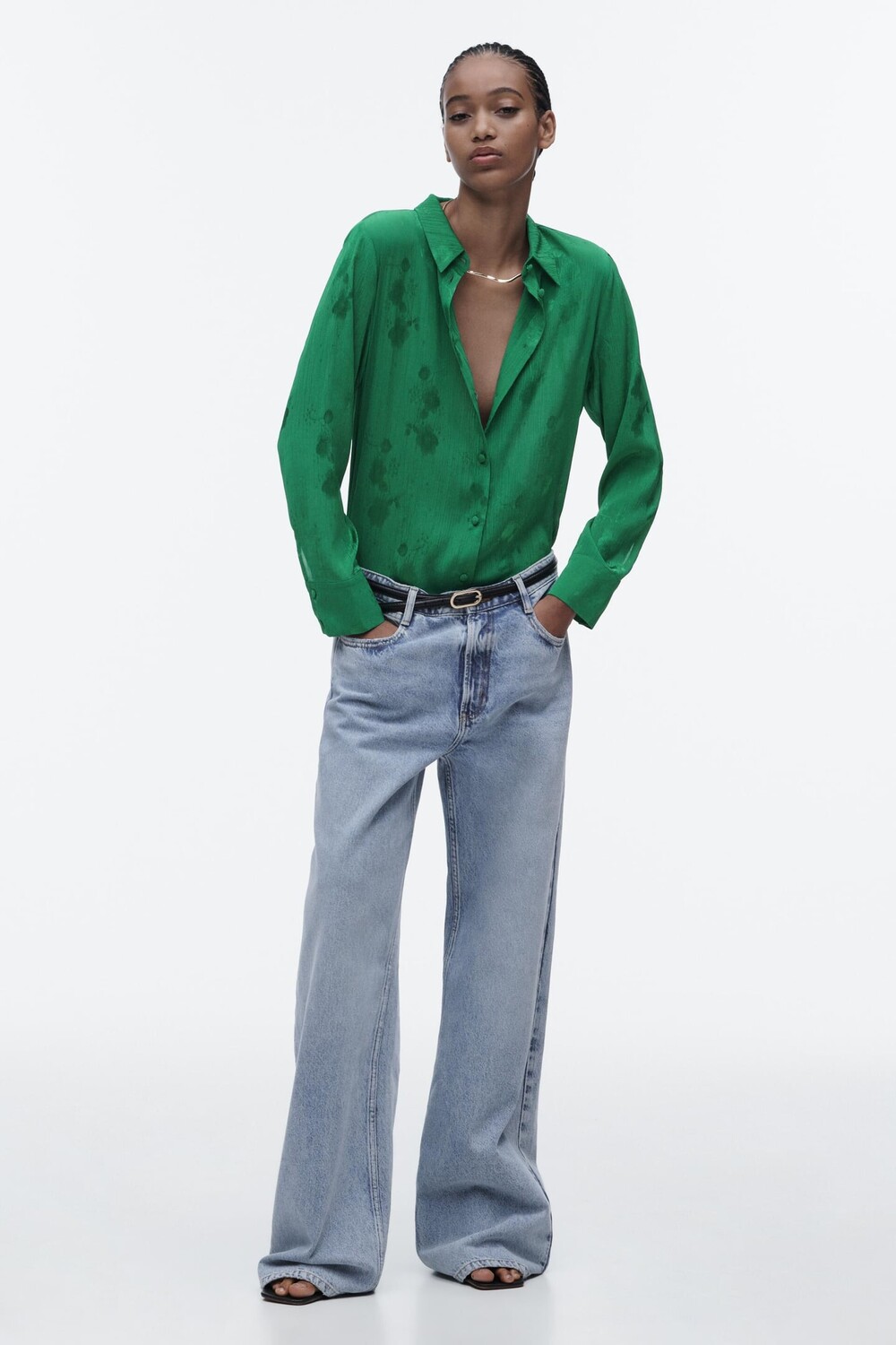 

Рубашка из жаккарда с цветочным принтом ZARA, зеленый