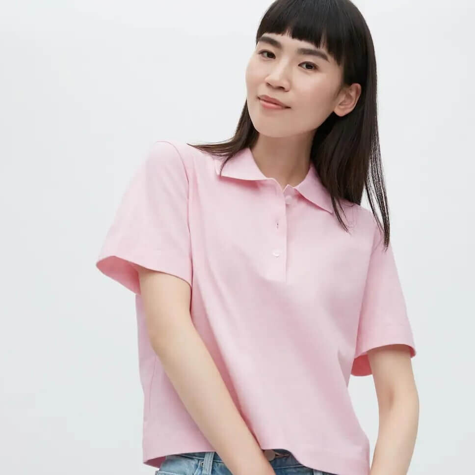 

Поло Uniqlo Cropped Relaxed Fit Short Sleeved, розовый