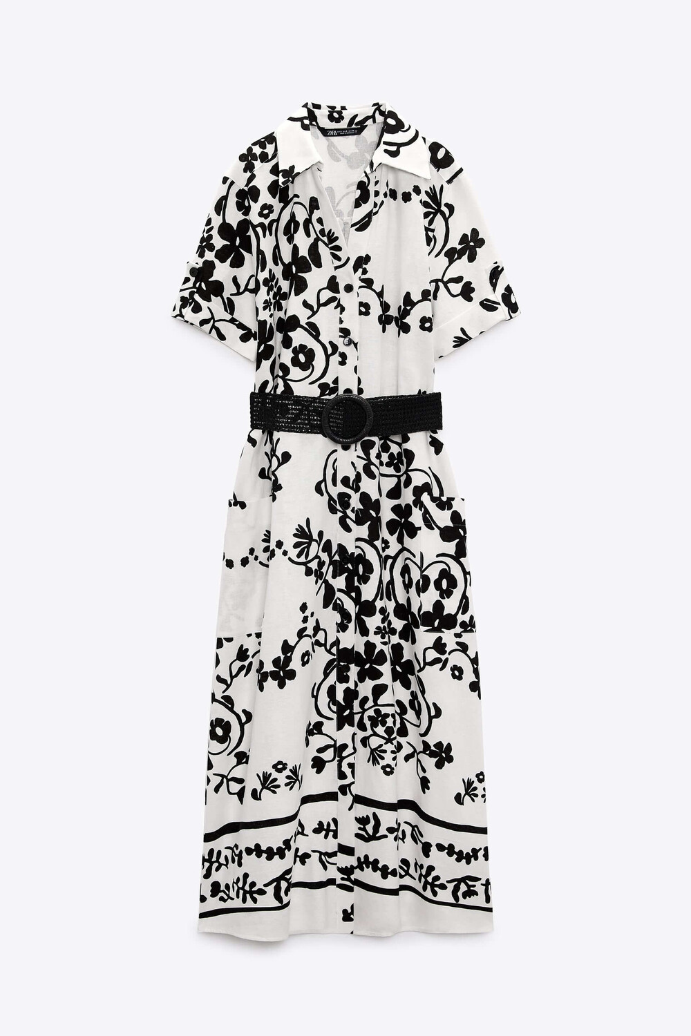 

Платье - рубашка Zara Printed Linen, экрю / черный