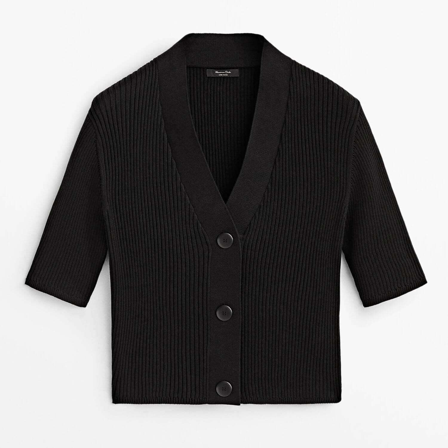 

Кардиган Massimo Dutti Ribbed Cotton And Silk Blend, черный