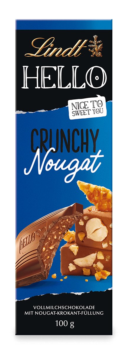 

Молочный шоколад Lindt Hello Crunchy Nougat, хрустящая нуга, 100г