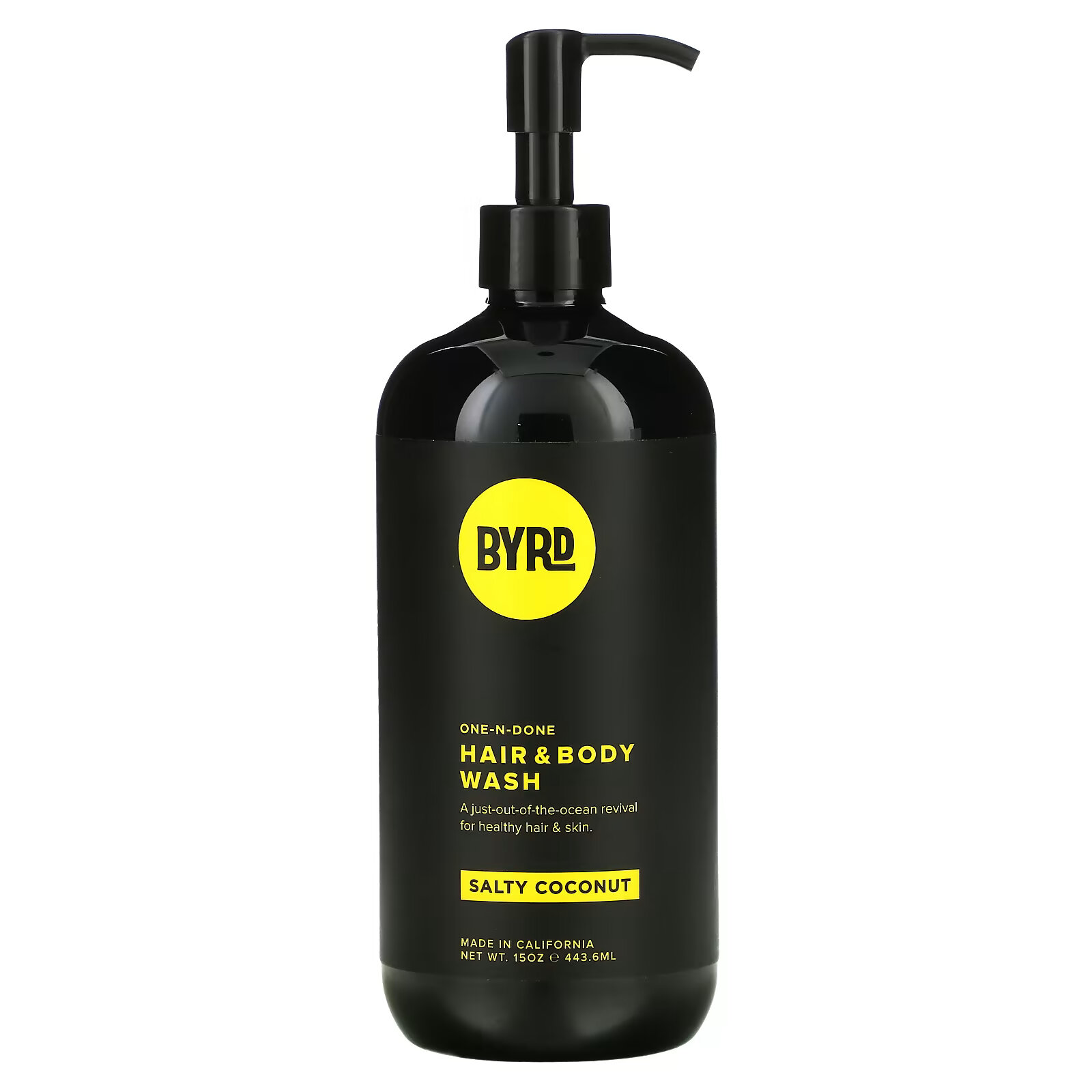 цена Byrd Hairdo Products, One-N-Done, гель для душа и волос, с соленым кокосом, 443,6 мл (15 унций)