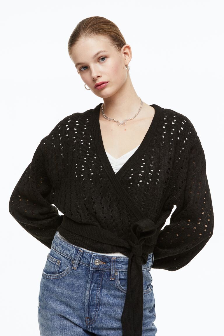 

Кардиган с ажурным плетением H&M, черный