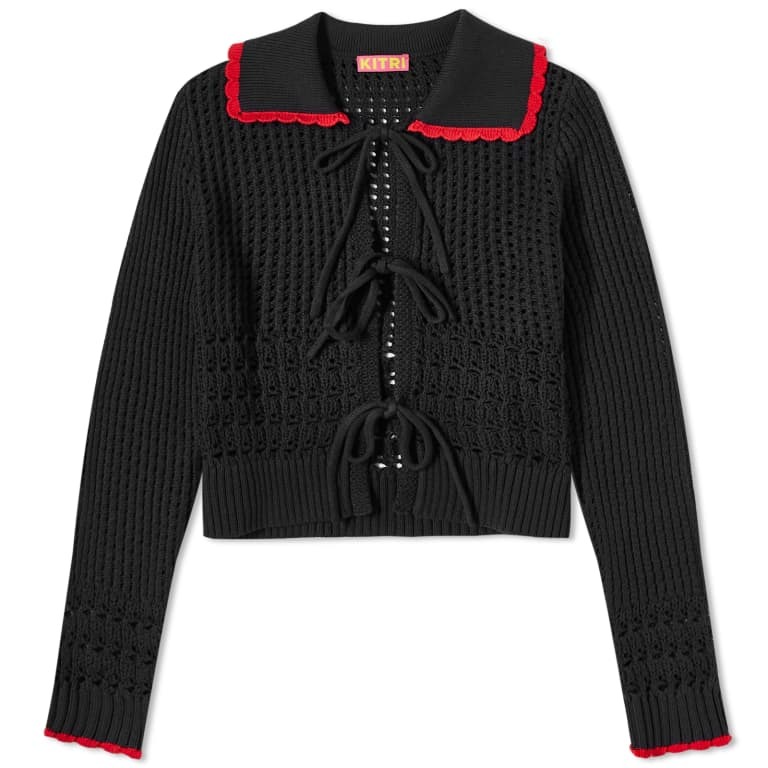 Кардиган KITRI Evie Black Mixed Crochet Knit, черный/красный платье kitri ridley multi striped crochet knit mini мультиколор