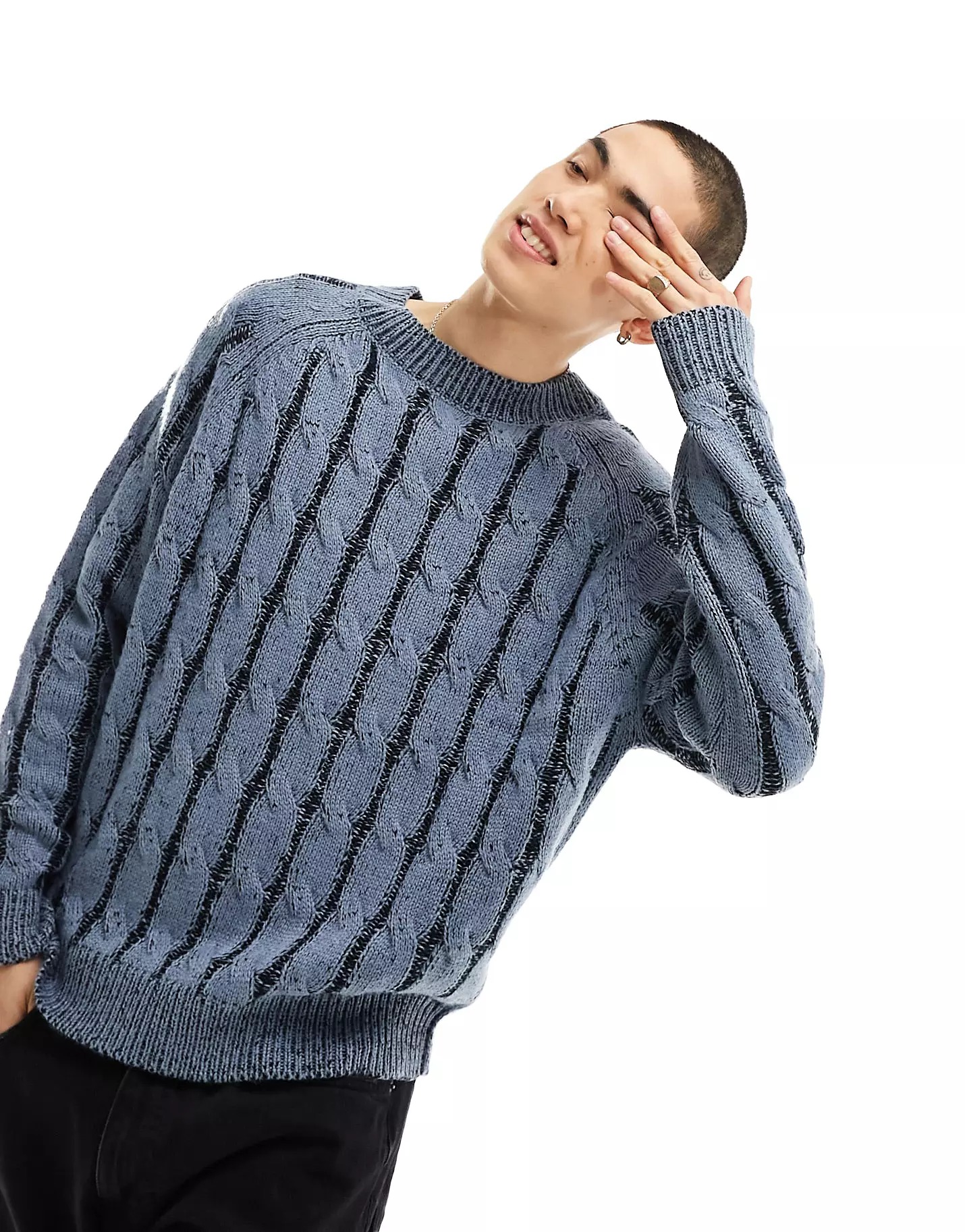 цена Джемпер Collusion Cable Knit Plated Crew Neck Knitted, синий