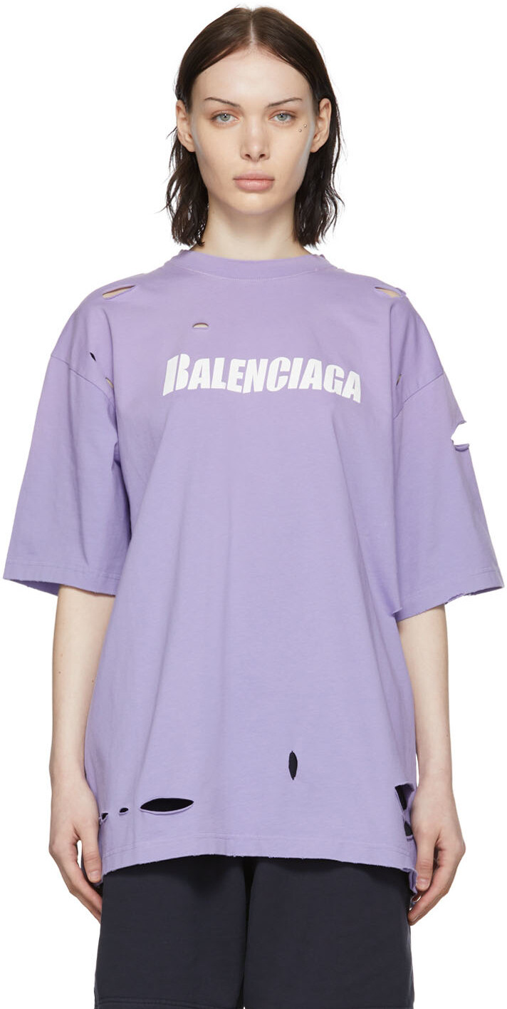 

Фиолетовая хлопковая футболка Balenciaga, Фиолетовый