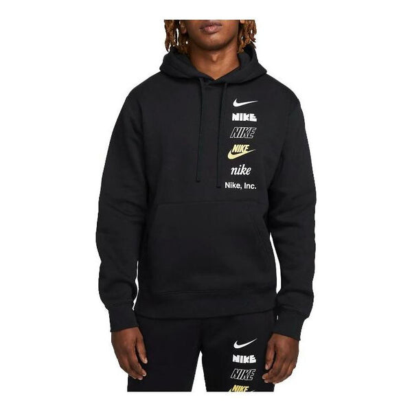 

Толстовка Nike Club Multi Logo Pullover Hoodie 'Black', черный