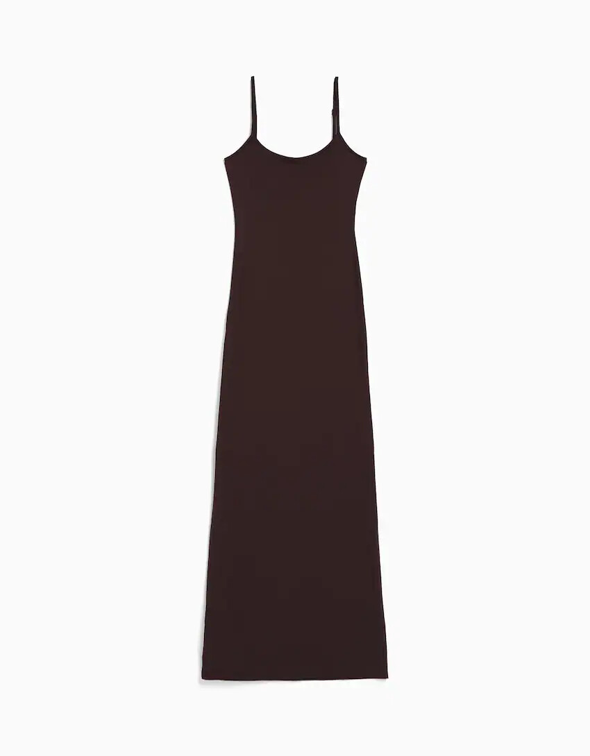 

Платье-макси Bershka Fitted Strappy, коричневый