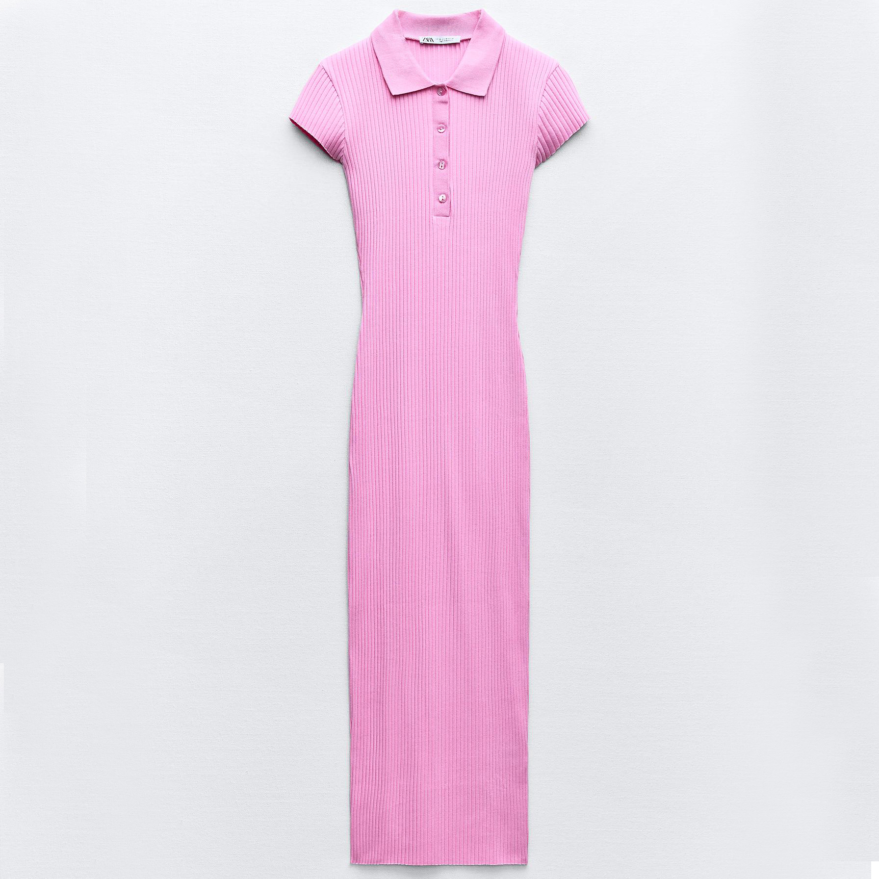 Платье Zara Ribbed With Polo Collar, розовый