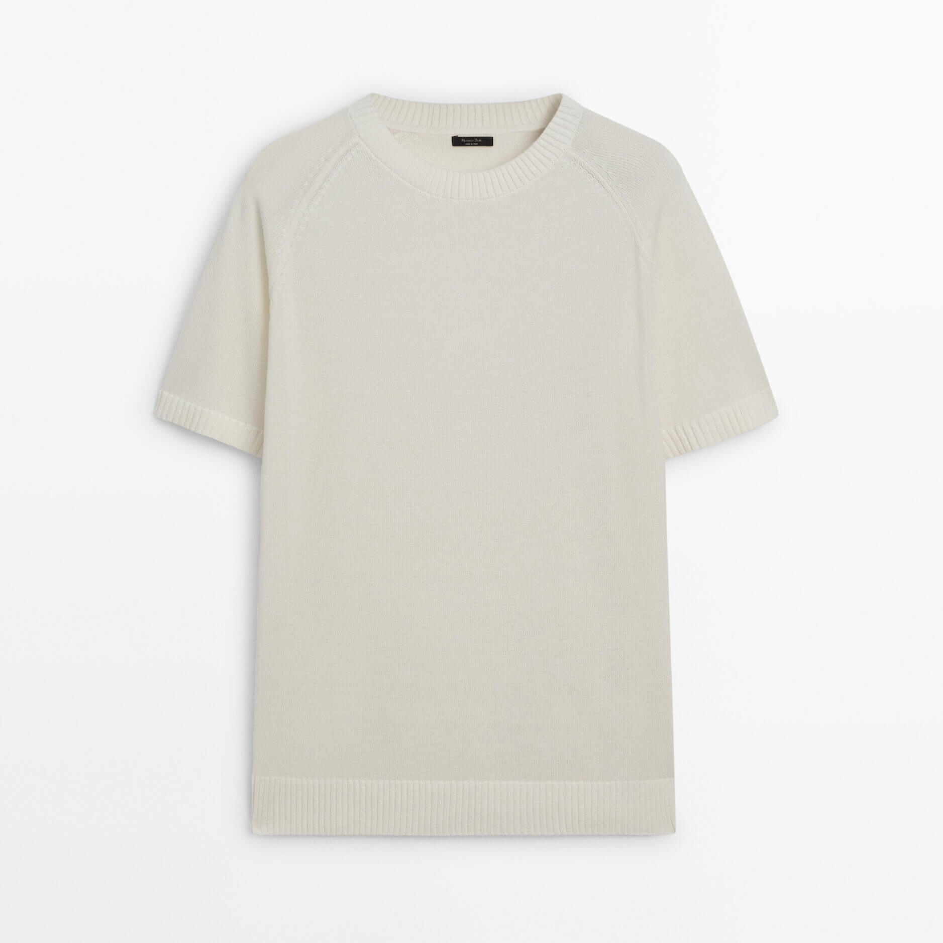 Футболка Massimo Dutti Short Sleeve Knit With Cotton, светло-бежевый футболка с коротким рукавом новинка лета 2021 вязаная корейская свободная приталенная рубашка с круглым вырезом джокер пуловер куртка для