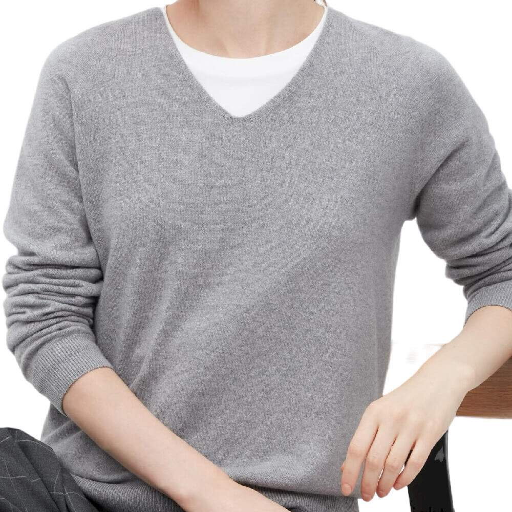 

Джемпер Uniqlo Cashmere 3D Knit Seamless V Neck, светло-серый