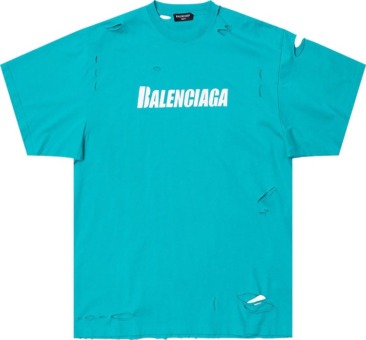 Футболка Balenciaga Boxy T-Shirt 'Turquoise/White', синий - фото