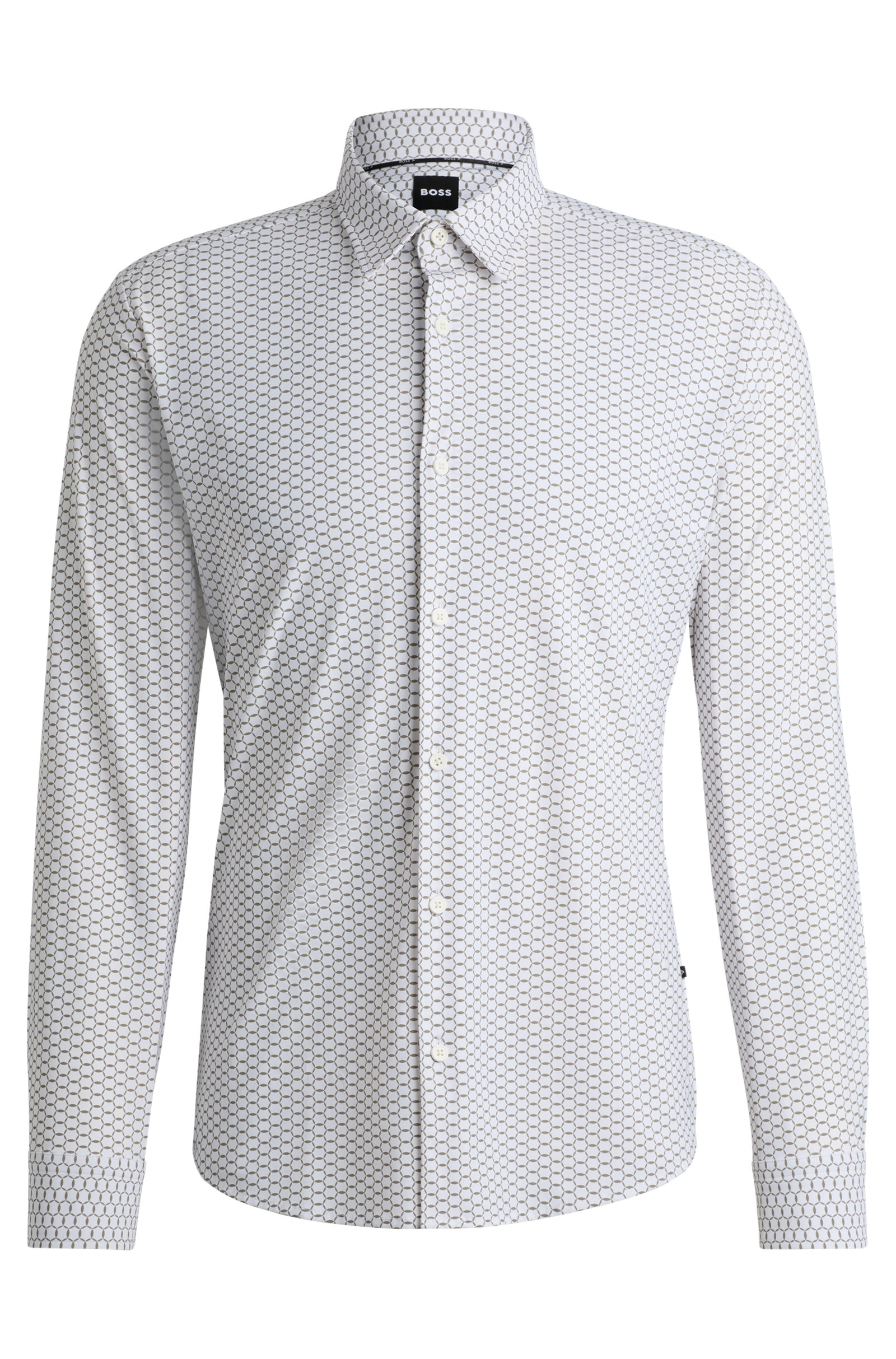 Рубашка Boss Slim-fit In Printed Performance-stretch Jersey, белый фото