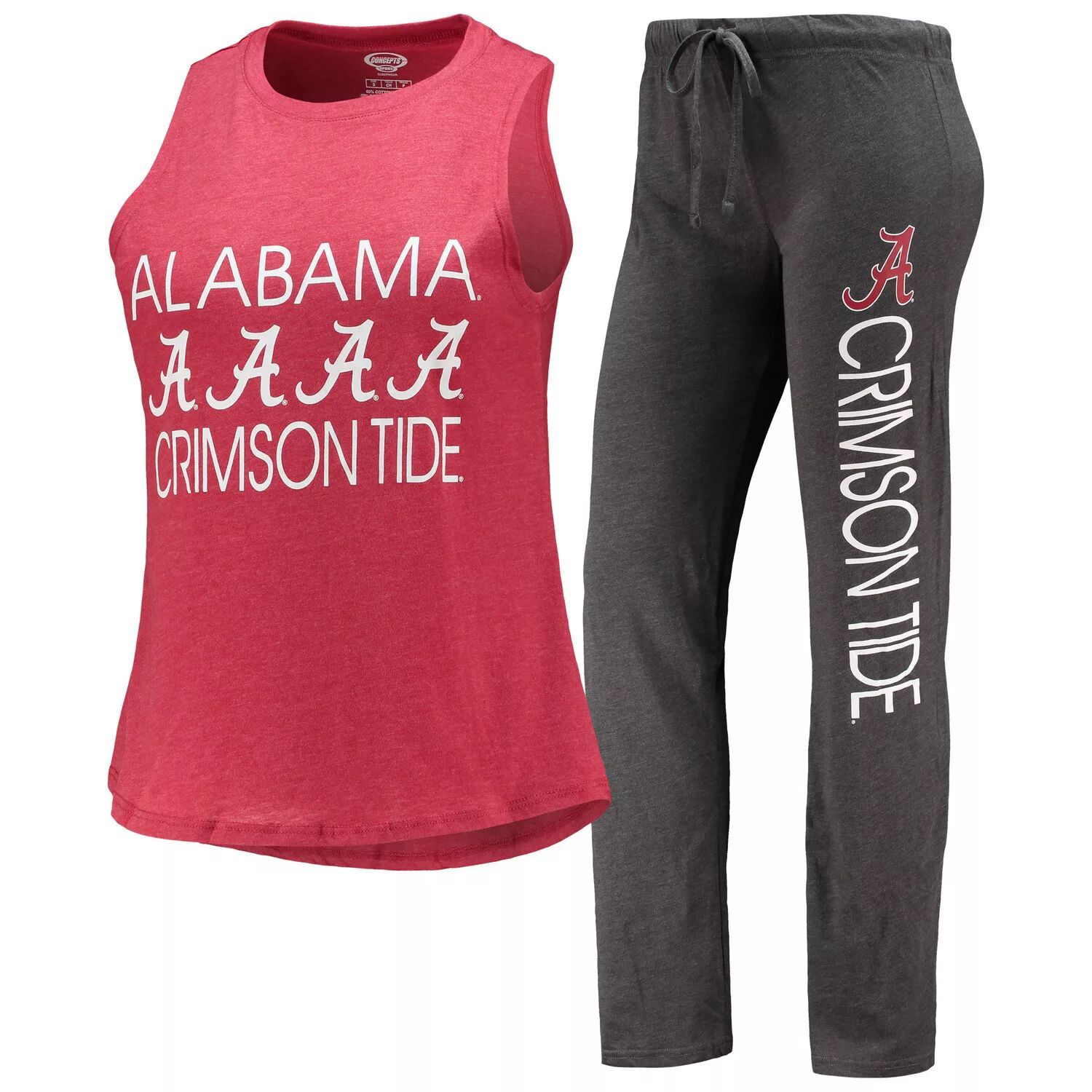 

Женский комплект для сна на бретелях и брюках Concepts Sport Charcoal/Crimson Alabama Crimson Tide