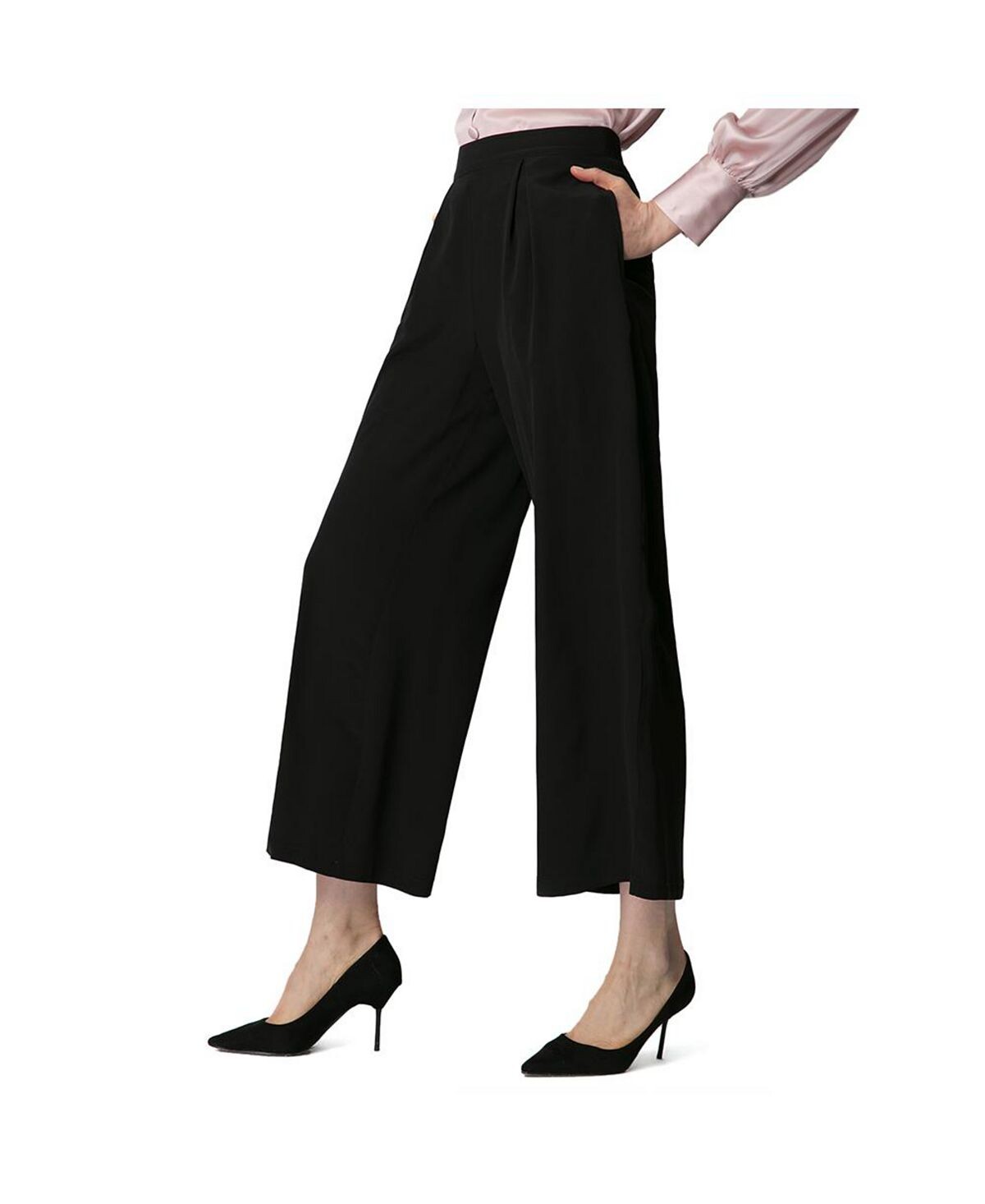 

Укороченные женские широкие брюки из гладкого шелка LILYSILK, черный