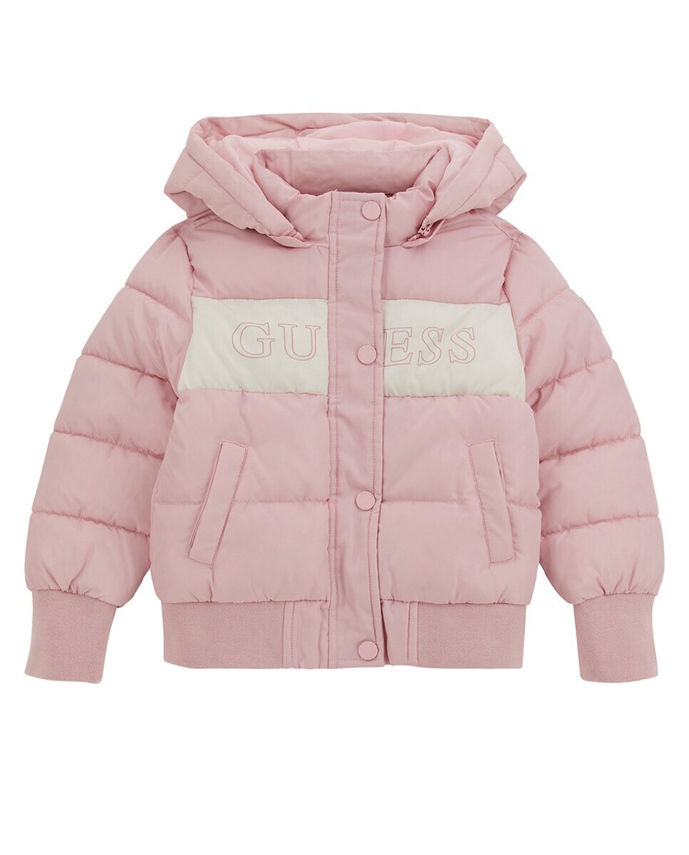 

Пальто для девочки с капюшоном и высоким воротником Guess, розовый