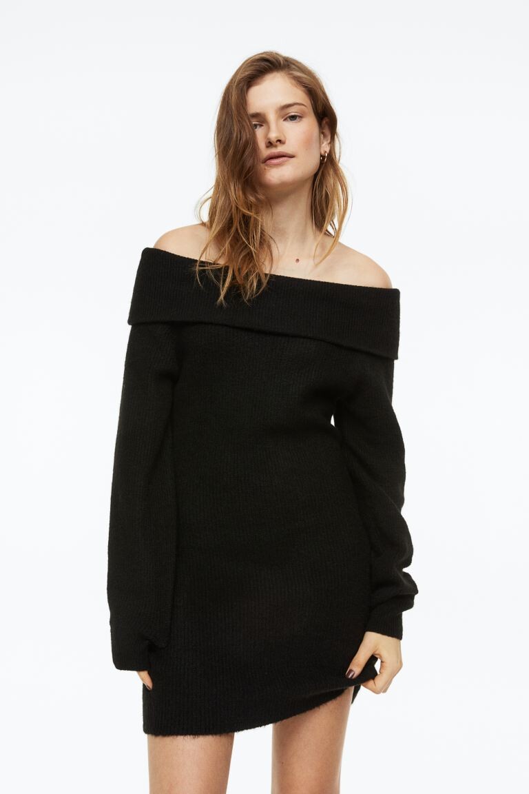 

Облегающее платье с открытыми плечами H&M, черный
