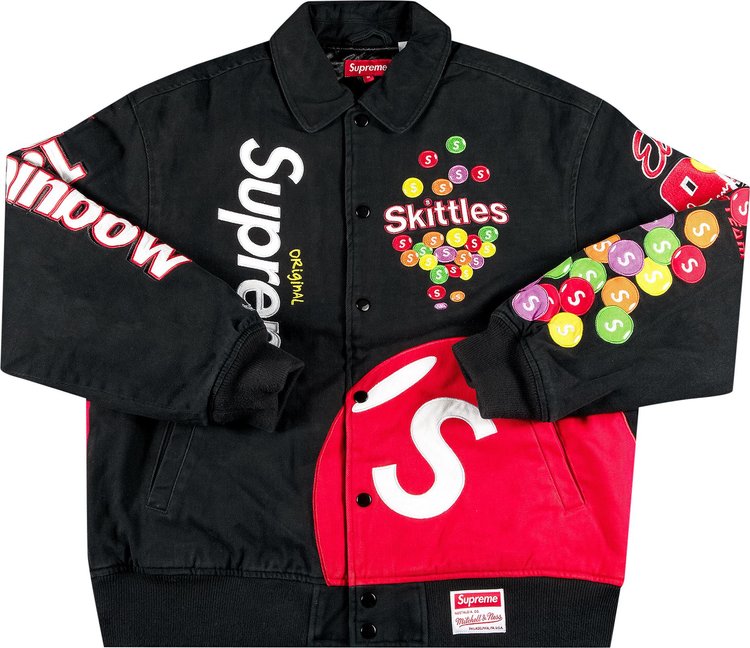 

Куртка Supreme x Skittles x Mitchell & Ness Varsity Jacket 'Black', черный