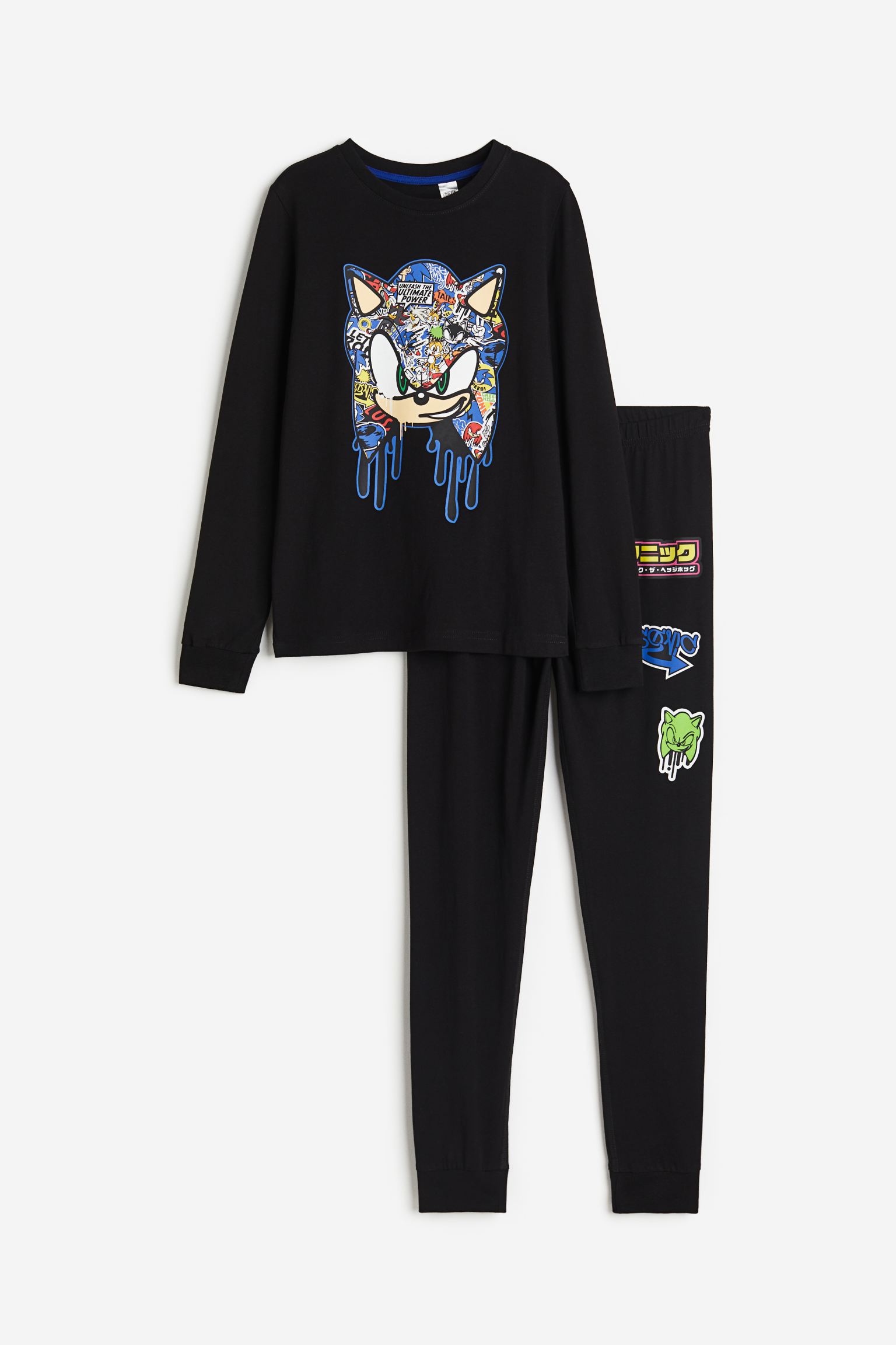 Пижамный комплект H&M Kids Jersey Sonic the Hedgehog, 2 предмета, черный пижама sona брюки пояс на резинке рукава с манжетами брюки с манжетами размер 92 зеленый белый
