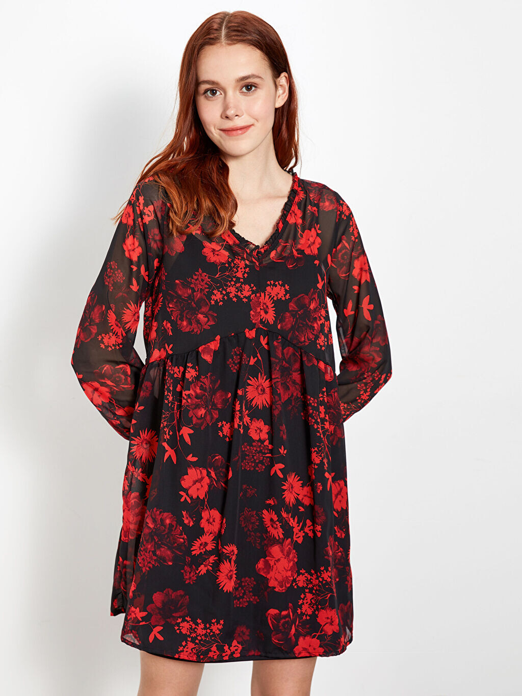 

Женское шифоновое платье с цветочным узором и длинными рукавами LCW Casual