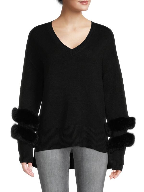 

Свитер с манжетами из искусственного меха Saks Fifth Avenue Black
