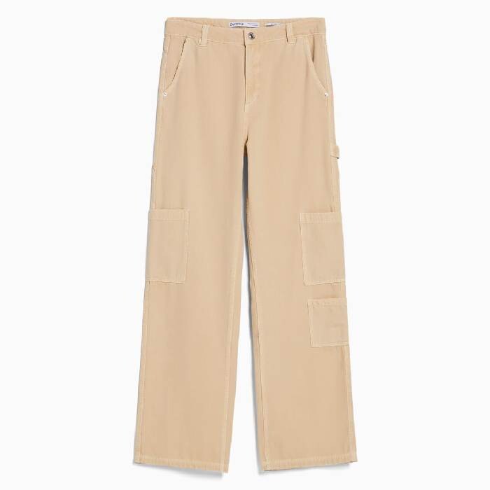 

Брюки Bershka Relaxed Fit Canvas Carpenter, песочный