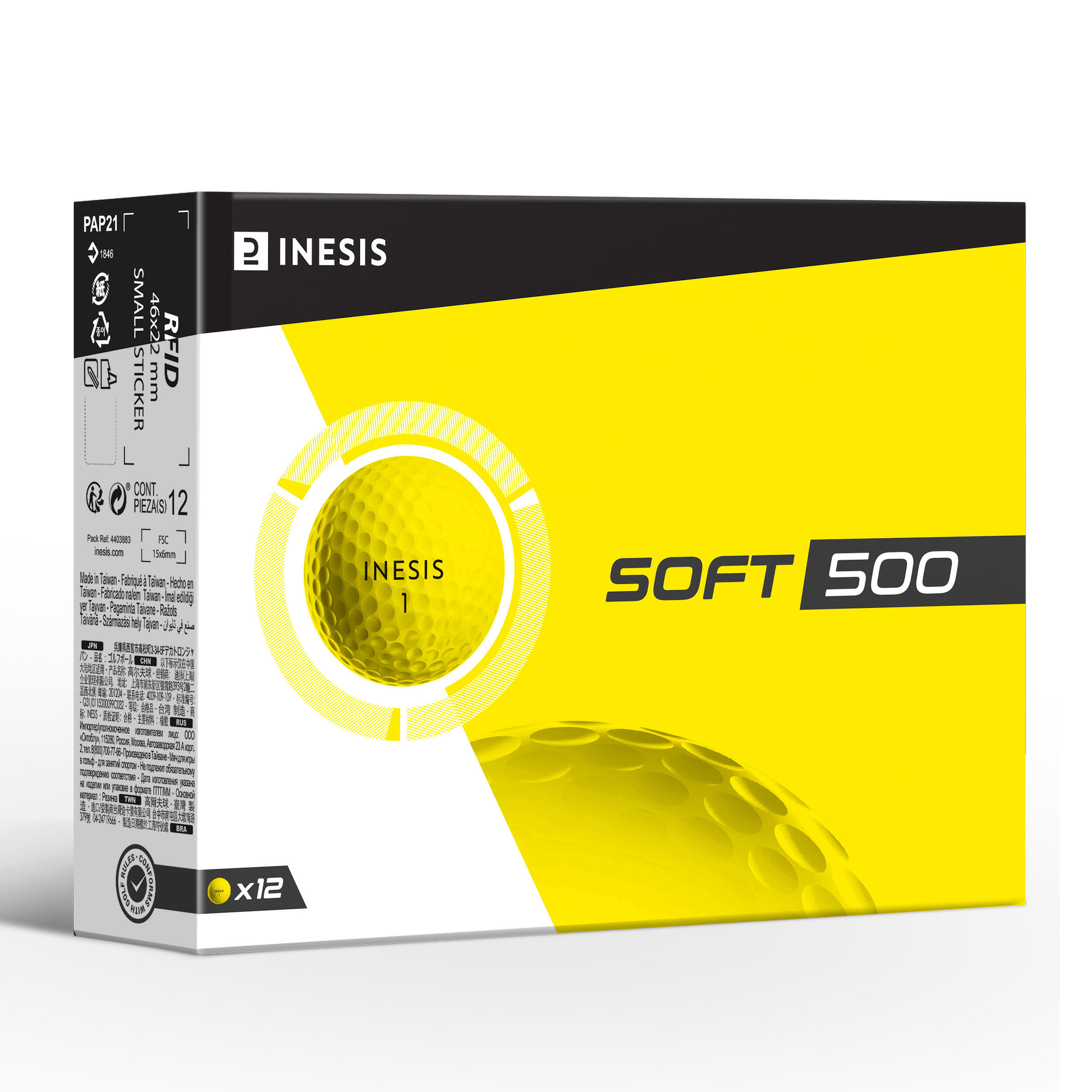 Мячи для гольфа Soft 500 12 штук желтые INESIS, неоново-желтый лазерный дальномер для гольфа 900 inesis неоново желтый