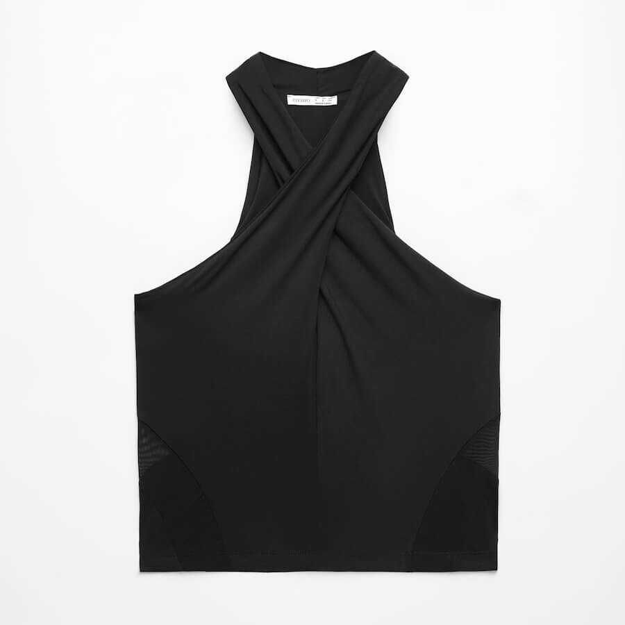 

Топ Oysho Crossover Halter Sheer Panel Tank, черный