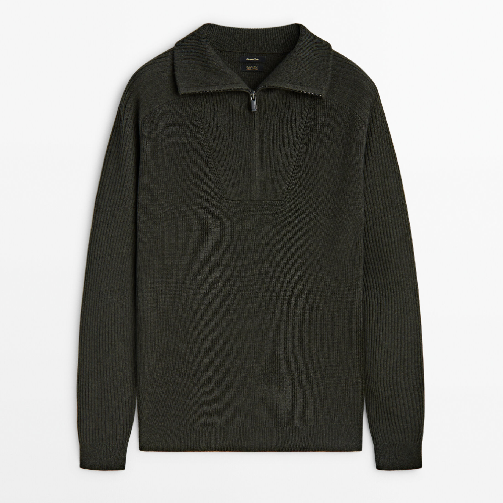 Свитер Massimo Dutti Combined Knit Mock Neck With Zip, серый свитер massimo dutti mock neck sweater with zip голубовато зелёный