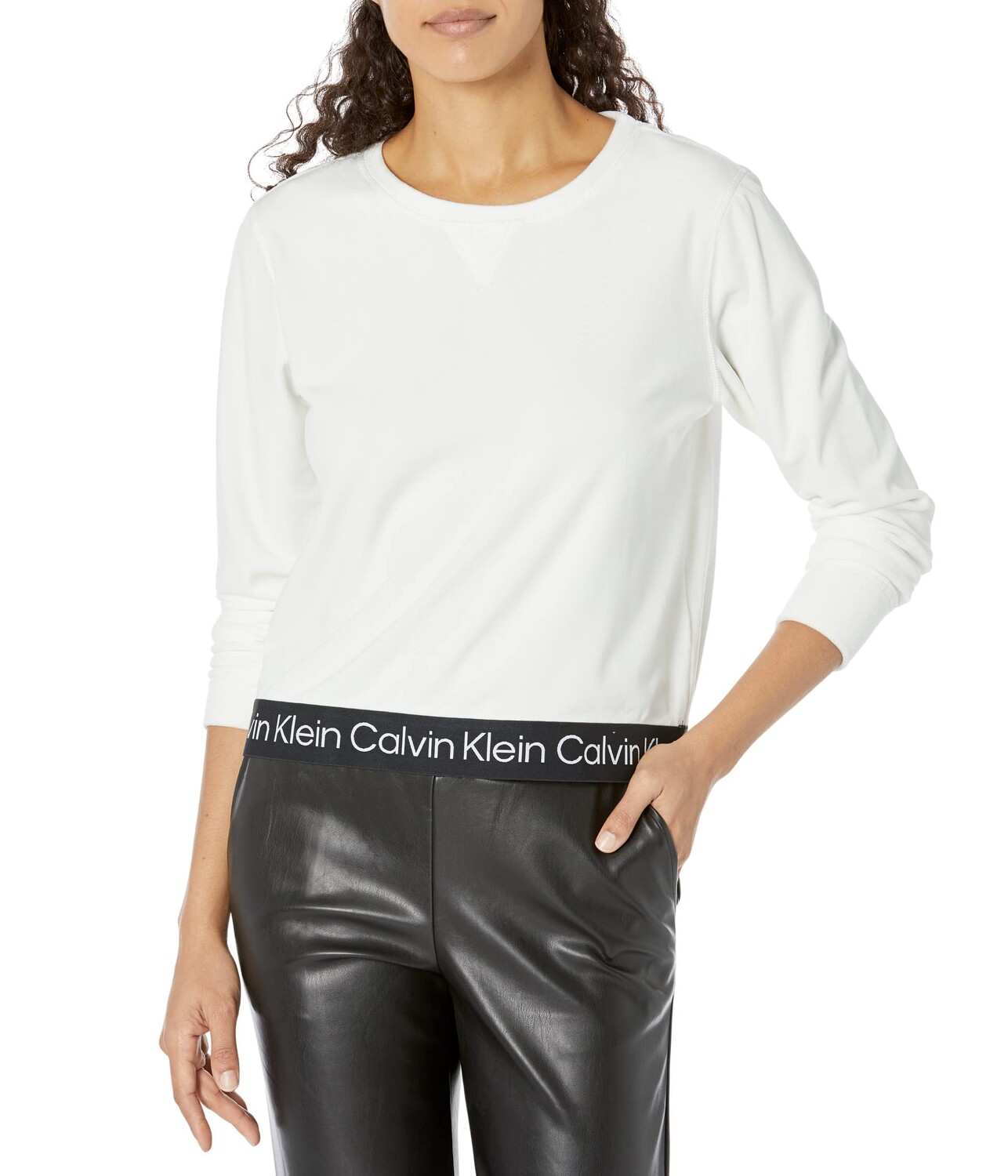 

Пуловер Calvin Klein, Crop Crew Neck with Logo Tape, Серый