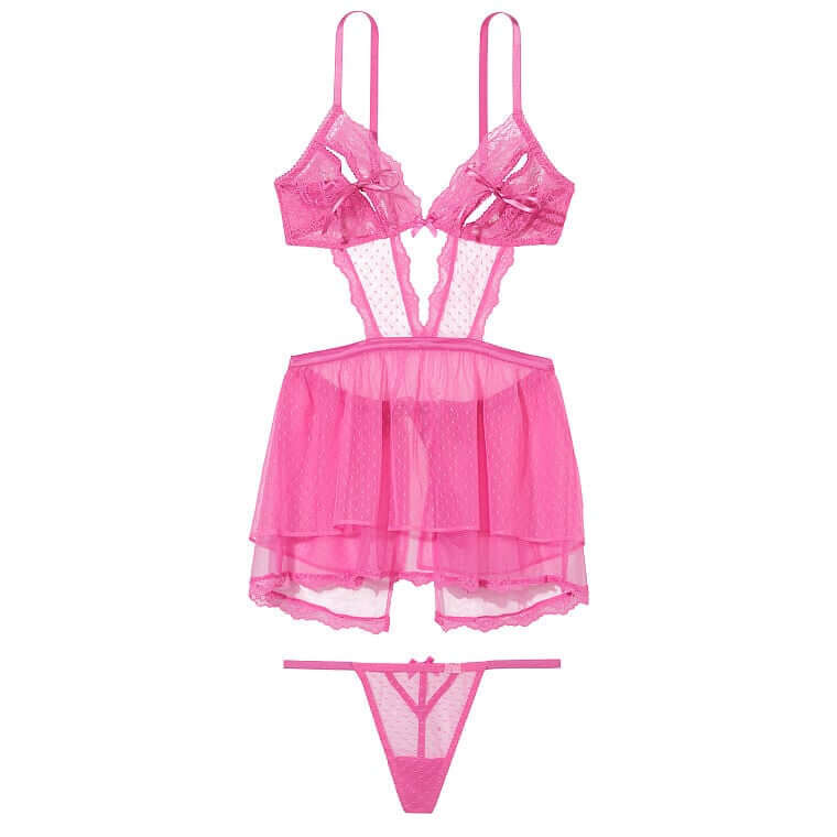 

Ночная рубашка Victoria's Secret Very Sexy Sheer Dotted Mesh Lace, розовый