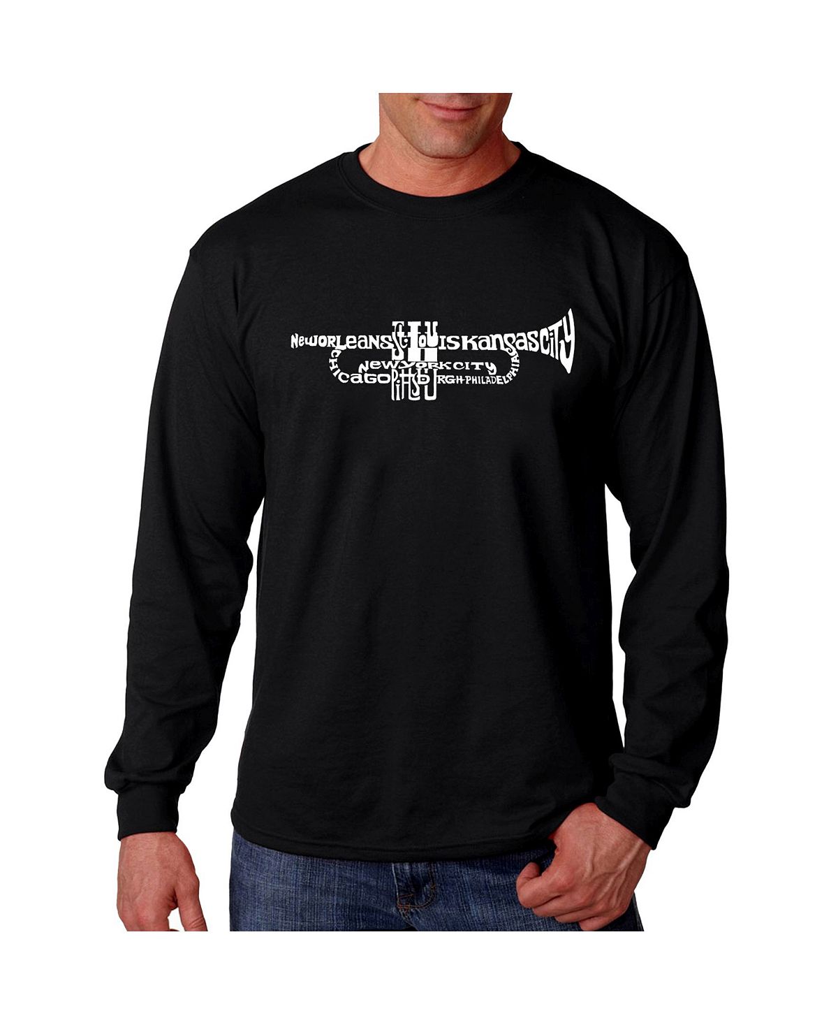 Мужская футболка с длинным рукавом word art - труба LA Pop Art, черный лилейник канзас сити кикер