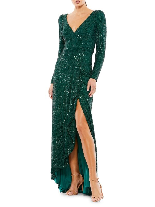 

Платье Mac Duggal с запахом и пайетками, зеленый