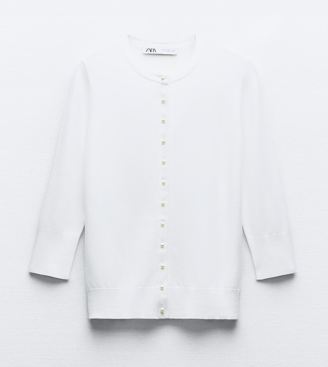 Кардиган Zara Plain Knit With Faux Pearl Buttons, белый рубашка zara poplin with faux pearl buttons белый