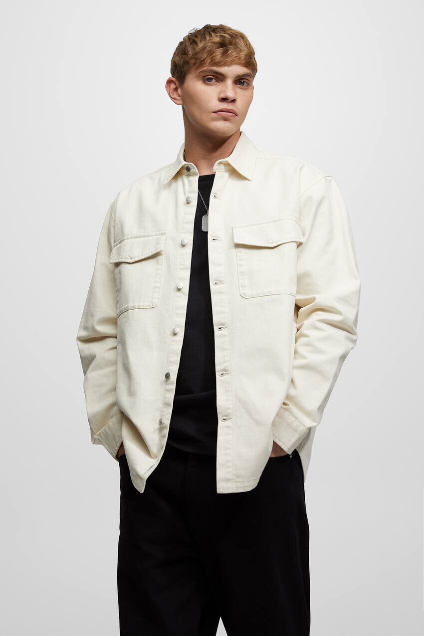 

Рубашка с длинными рукавами Pull&Bear, кремовый