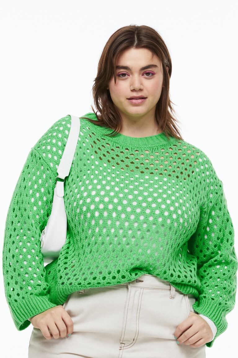 

H&M+ Ажурный свитер, зеленый