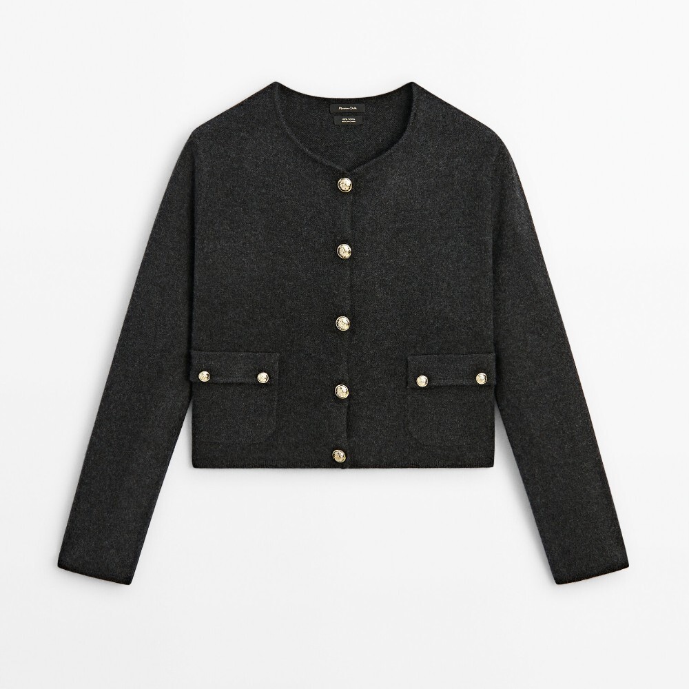 

Кардиган Massimo Dutti Felted Wool Knit With Buttons, серый