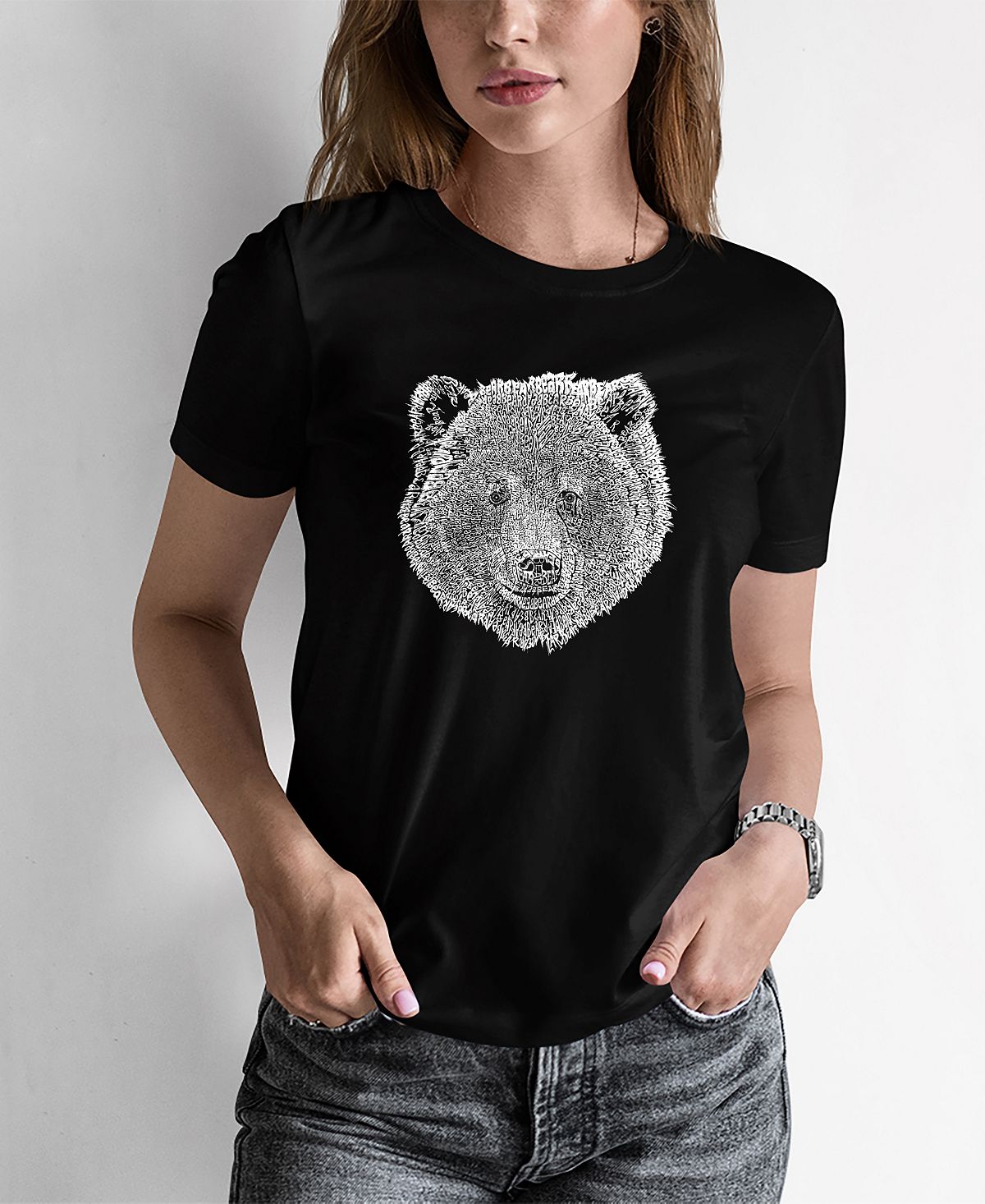Женская футболка word art bear face LA Pop Art, черный три медведя медведи