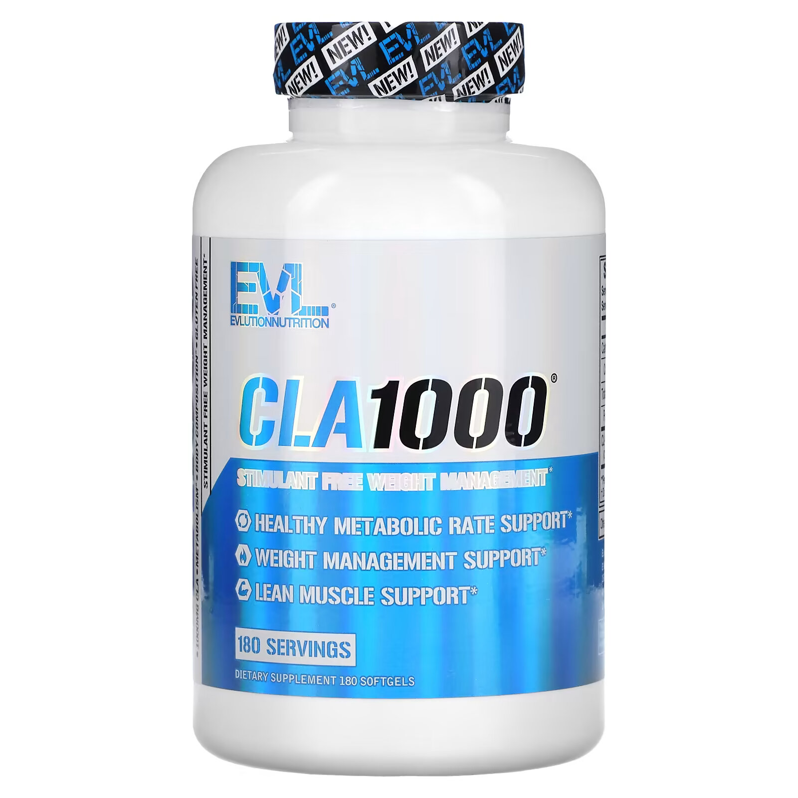 EVLution Nutrition, CLA1000, добавка для коррекции веса без стимуляторов, 180 капсул evlution nutrition l carnitine500 добавка для сжигания жира без стимуляторов 120 капсул